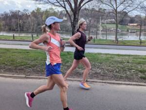 two women running outside