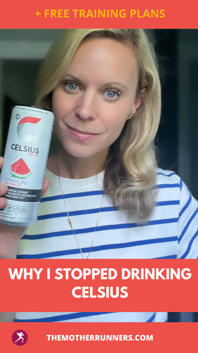 A pinterest pin of Whitney holding a can of celsius with the "why I stopped drinking celsius"  below.