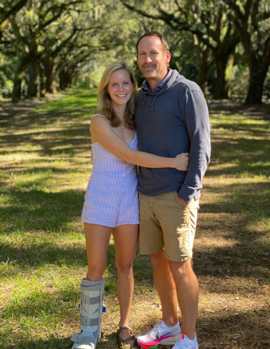 whitney in a boot with husband